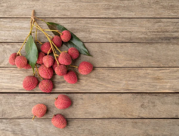 Lychees Bowl Wooden Table Copy Space — Fotografia de Stock