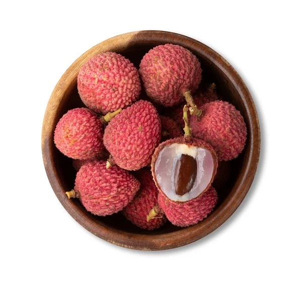 Beyaz arka planda izole edilmiş bir kasede Lychees.