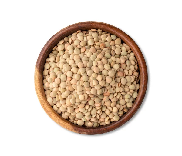 Raw Lentils Wooden Bowl Isolated White Background — Stock Fotó