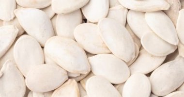 Balkabağı tohumlarının üst görüntüsü. Yemek arkaplanı.