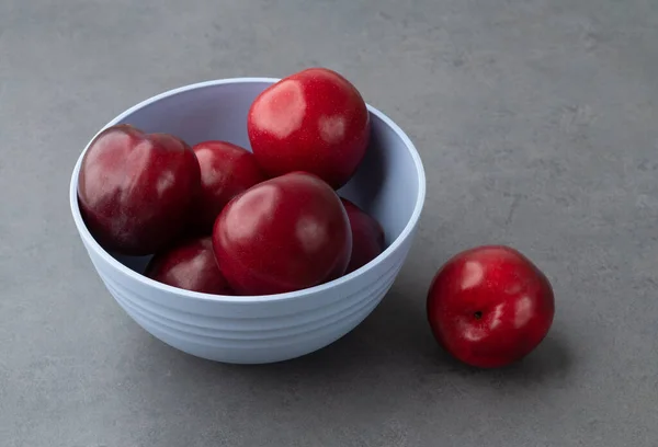 Plums Bowl Stone Background — Stock Photo, Image