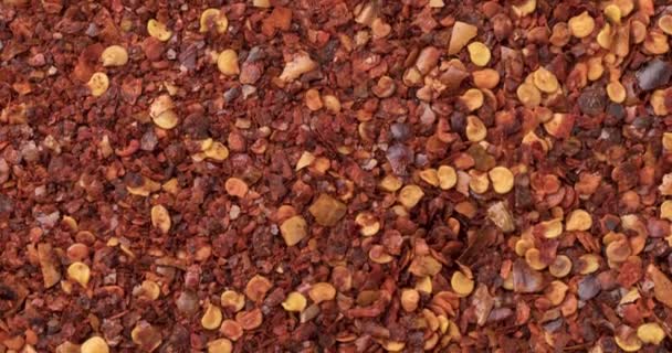 Вид Сверху Крупный План Сушеного Калабрийского Перца Чили Продовольственный Фон — стоковое видео