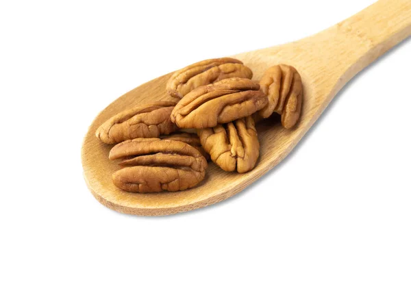 Pekan Ořechy Lžíci Izolované Přes Bílé Pozadí — Stock fotografie