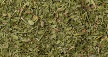 Üst manzara, kurutulmuş maydanozun yakın çekimi. Yemek arkaplanı.