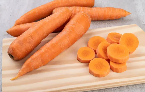 Carrots Slices Board Wooden Table — Photo