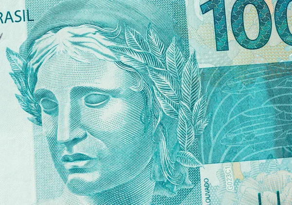 Closeup Detail Hundred Brazilian Real Bill — Stock Photo, Image