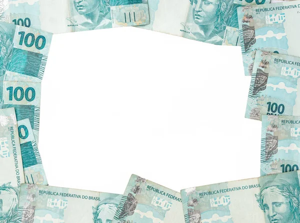 Groupement Cent Billets Réels Brésiliens Avec Espace Copie — Photo
