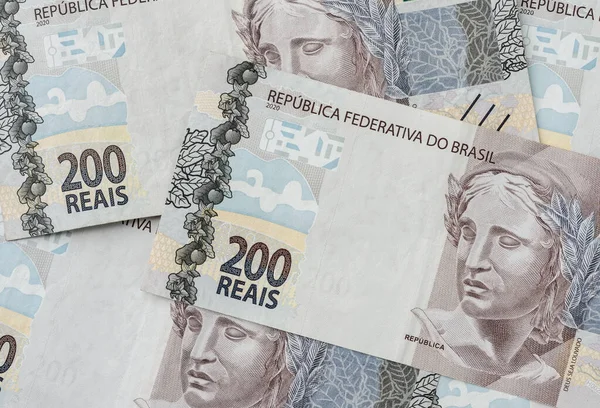 Groud Two Hundred Brazilian Real Bills Spread — Stock Photo, Image