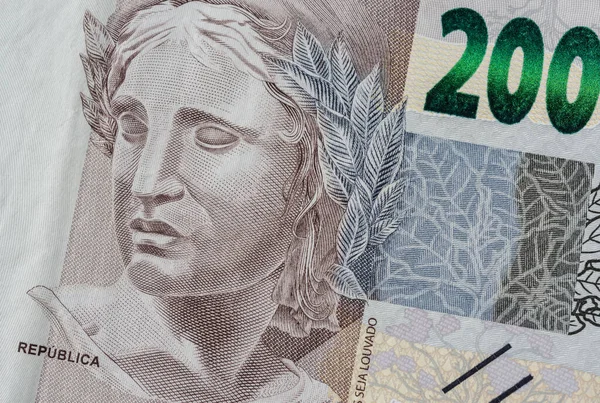 Closeup Detail Two Hundred Brazilian Real Bill — Photo