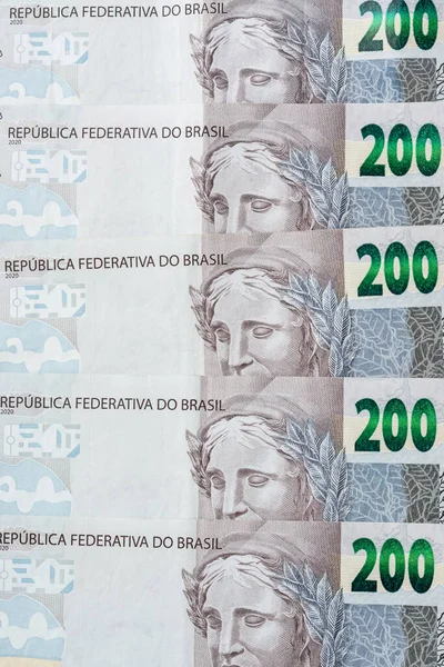 Group Two Hundred Brazilian Real Bills Spread — Stock Photo, Image