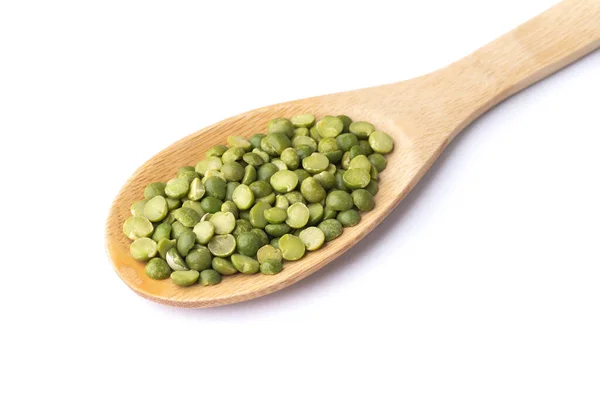 Raw Dried Green Peas Spoon Isolated White Background — Zdjęcie stockowe