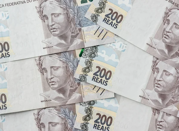 Group Two Hundred Brazilian Real Bills Spread — Stock Fotó