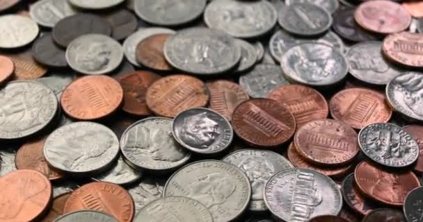Closeup Assorted United States Dollar Coins — стоковое видео