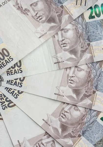 Group Two Hundred Brazilian Real Bills Spread — Stock Fotó