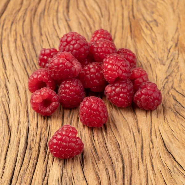 Group Raspberries Wooden Table — Stock Photo, Image