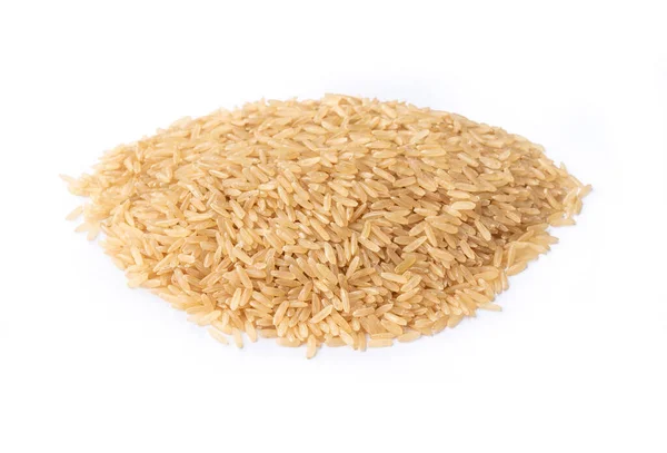 Raw Brown Whole Rice Isolated White Background — Fotografia de Stock