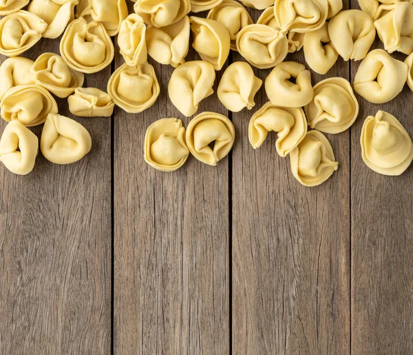 Uncooked Cappelletti Tortellini Wooden Table Copy Space — Photo