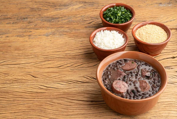 Typical Brazilian Feijoada Kale Rice Cracklings Copy Space — Fotografia de Stock