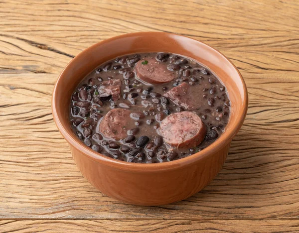 Traditional Brazilian Feijoada Bowl Wooden Table — Fotografia de Stock