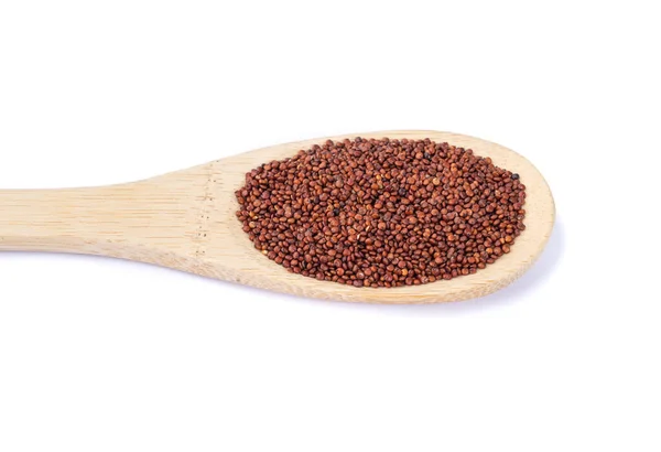Raw Red Quinoa Grains Spoon Isolated White Background — Stock fotografie