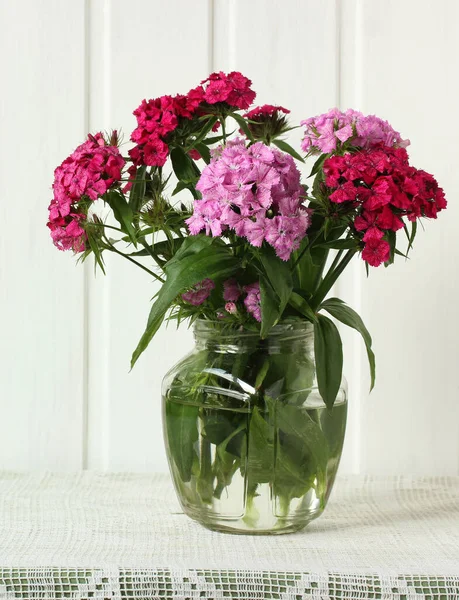 Turkish Carnation Bouquet Glass Jar White Background — Stock Photo, Image