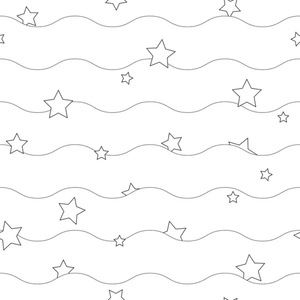 Звезды Волны Бесшовные Векторные Картины Иллюстрации Полосатая Волнистая Текстура Раскраски — стоковый вектор