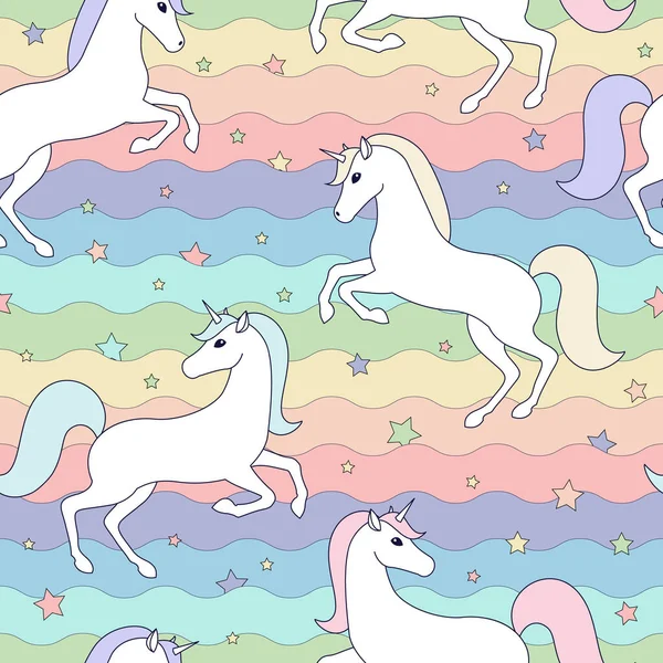 magical rainbow background with unicorns and stars vector cute illustration children's seamless pattern Fantasy dream