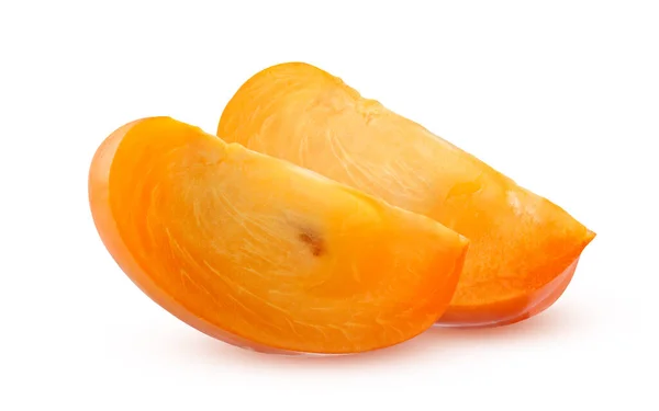 Stukjes Persimmon Geïsoleerd Een Witte Achtergrond Met Een Knippad Twee — Stockfoto