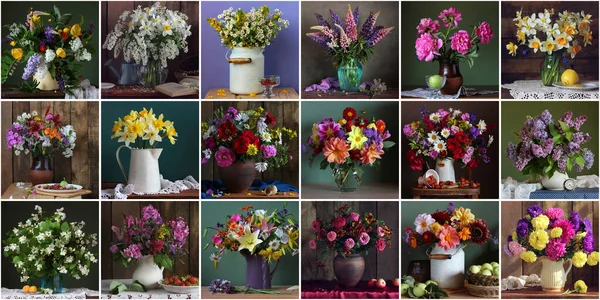 Fondo floral, composiciones rústicas de verano con un ramo —  Fotos de Stock