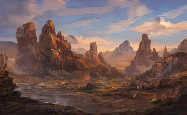 Landscape painting of fantasy background perfect for fantasy, space, historical.