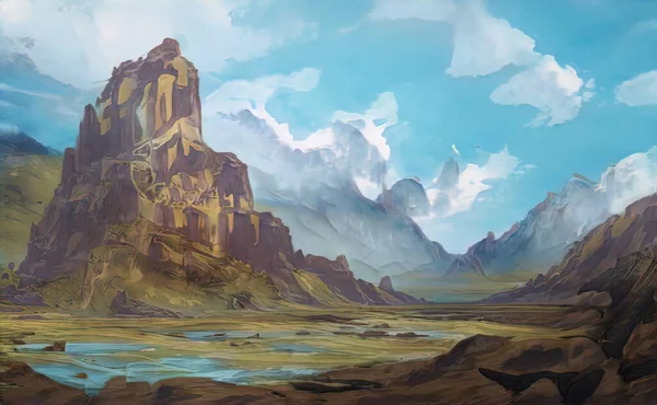 Landscape painting of fantasy background perfect for fantasy, space, historical.