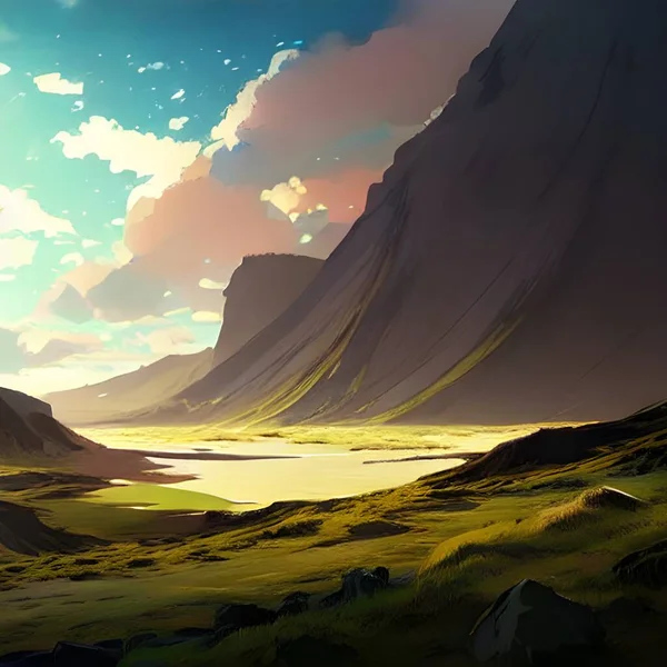 Landscape art in anime or manga style.