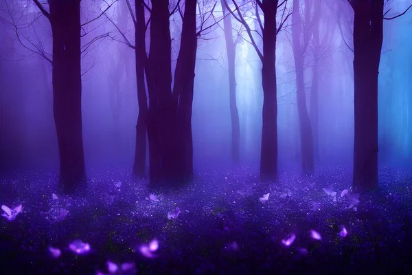 A magical enchanted purple forest.