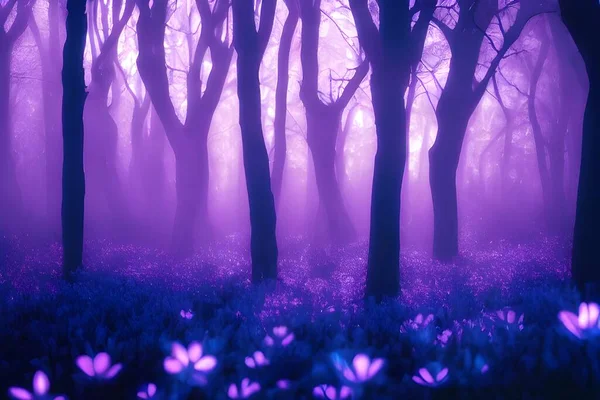 A magical enchanted purple forest.