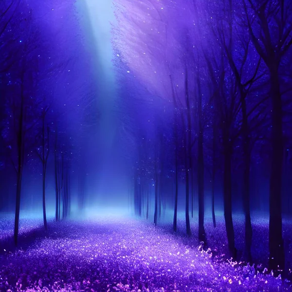 A magical enchanted purple forest.