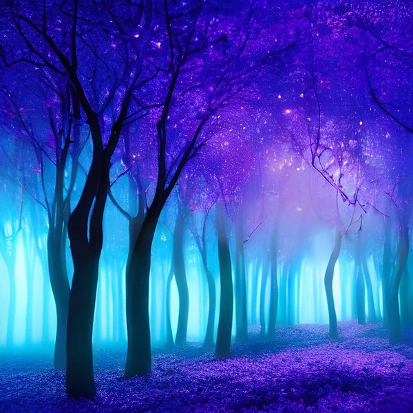 A magical enchanted purple forest.
