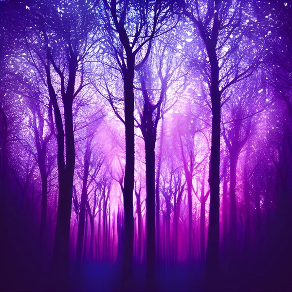 A magical enchanted purple forest.