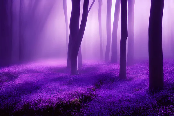 A magical enchanted purple forest.