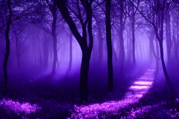 A magical enchanted purple forest.