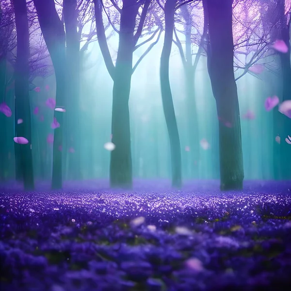 A magical enchanted purple forest.