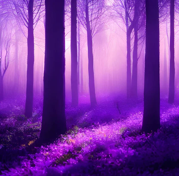 A magical enchanted purple forest.