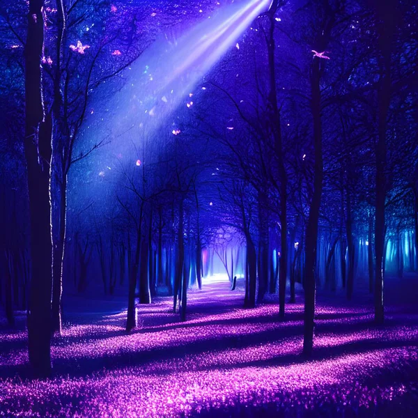 A magical enchanted purple forest.