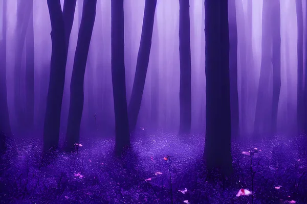 A magical enchanted purple forest.