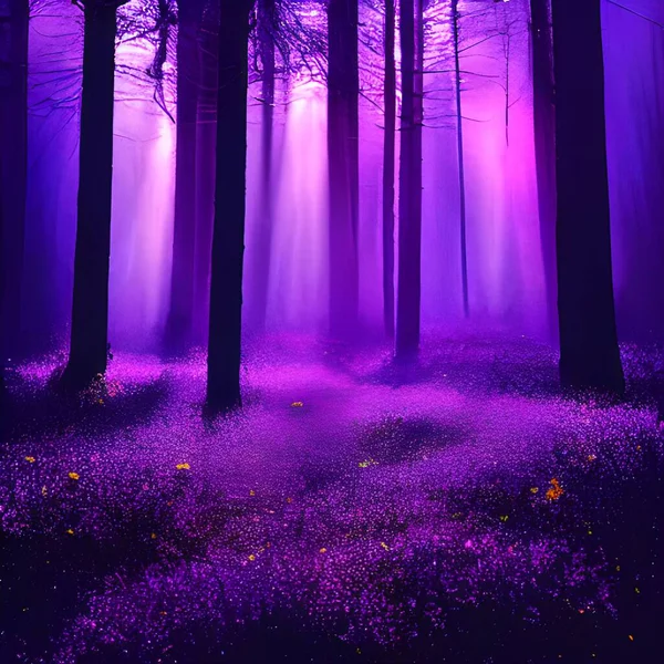 A magical enchanted purple forest.