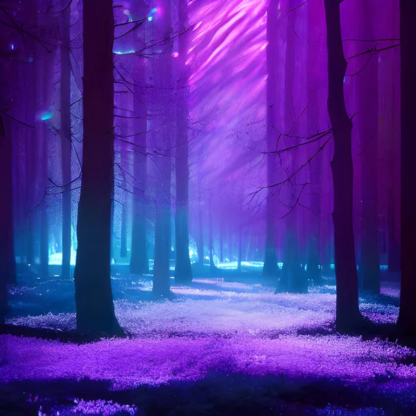 A magical enchanted purple forest.