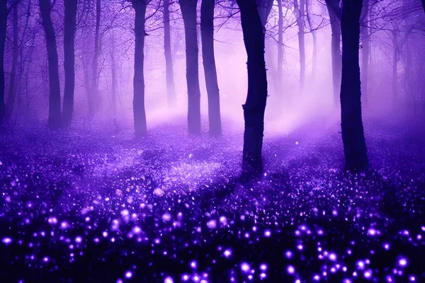 A magical enchanted purple forest.