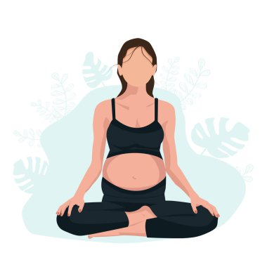 Nilüfer pozisyonunda yüzsüz yoga yapan hamile bir kadın.