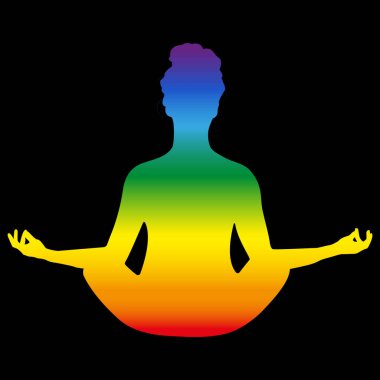 yoga kadını siyah arka planda gökkuşağı gölge logosu