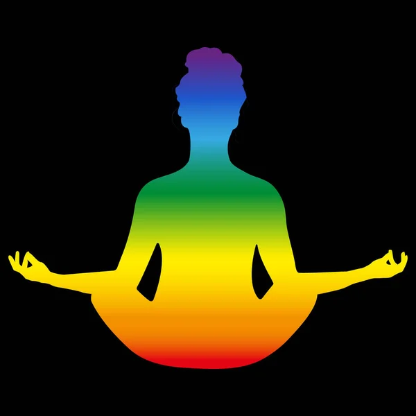 Yoga Woman Rainbow Shadow Logo Black Background — Stock Vector