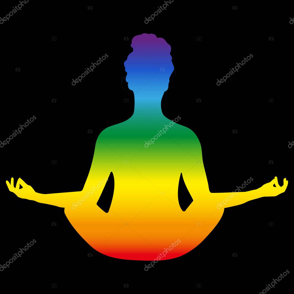 Yoga woman rainbow shadow logo on black background